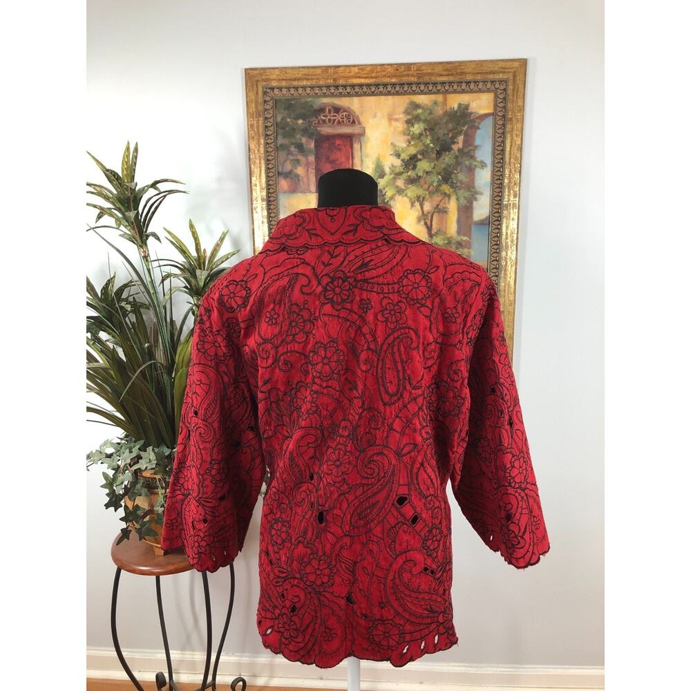 Trenz by Theresa Renz Embroidered Jacket Women's Size 1X Red Cut-Out Elegant - Picture 3 of 6